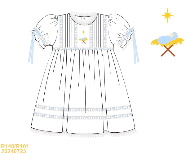 Heirloom Baby Jesus Blue Ribbon Dress