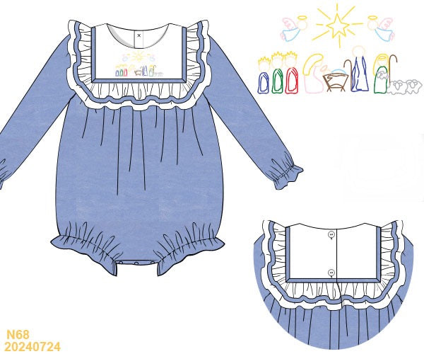 Blue Velvet Manger Scene Girl Bubble