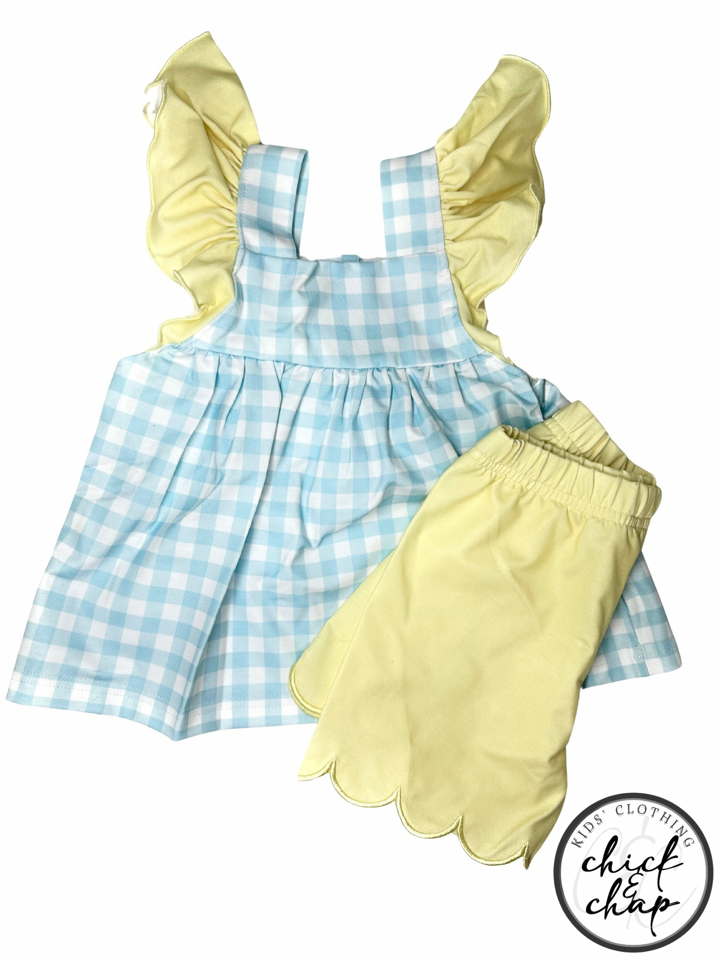Blue gingham & Yellow Shorts Set