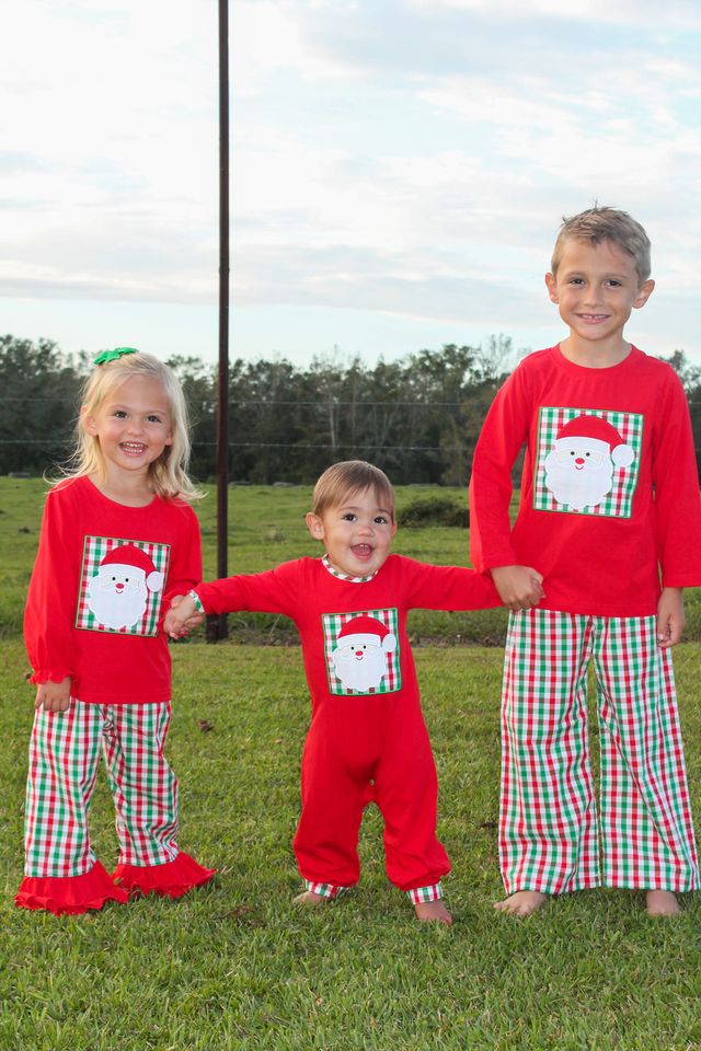 Red Knit/Red & Green Plaid Santa Girl Ruffled Pants Set