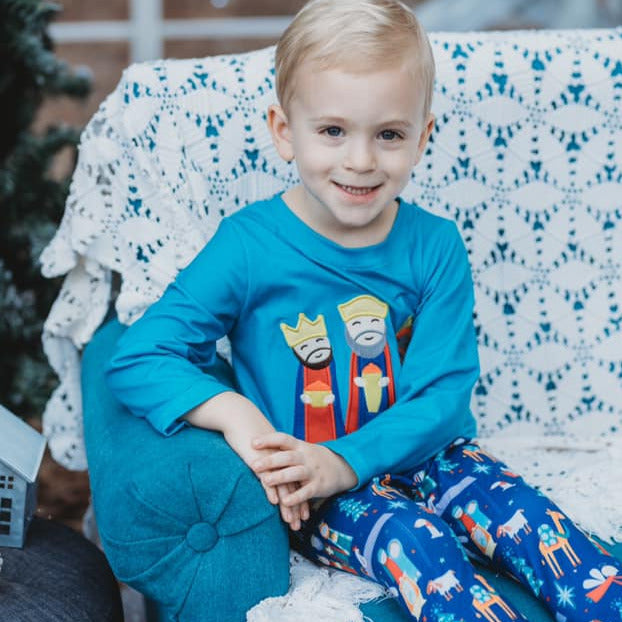 Green Knit Nativity w/Three Wise Men Boy Pants Set