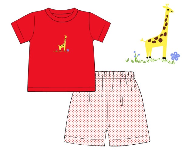 Giraffe Red Polka Dot Knit Boy Shorts Set