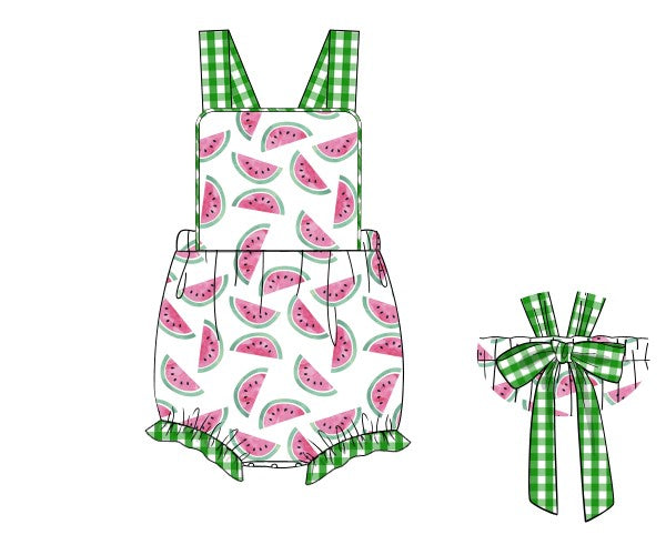 Watermelon/Green Gingham Knit Girl Bubble