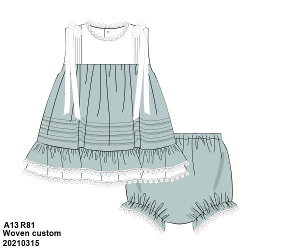 Heirloom Sage and White Woven Girl Diaper Set