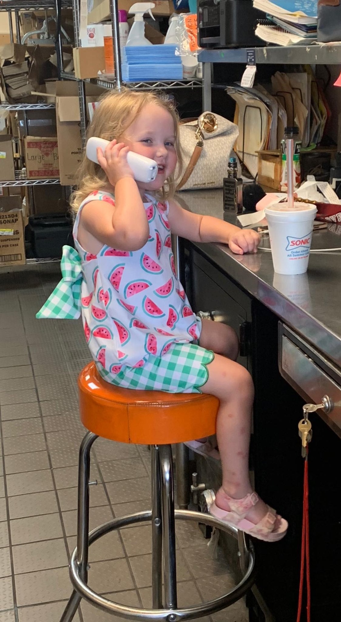 Watermelon/Green Gingham Knit Girl Shorts Set