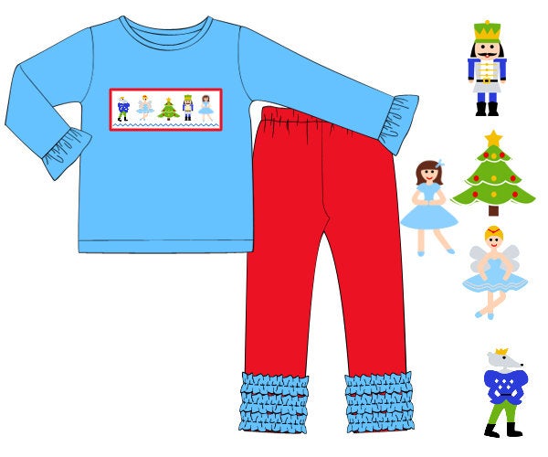 Turquoise/Red Knit Nutcracker Girl Leggings Pants Set