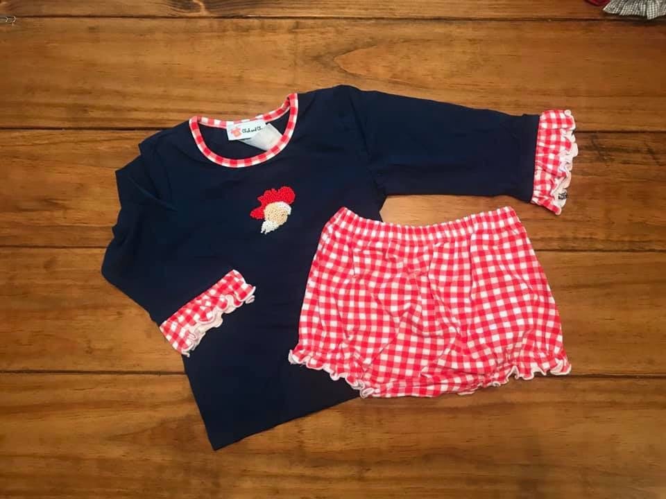 Navy/Red Gingham Knit French Knot Rebel Girl Diaper Set