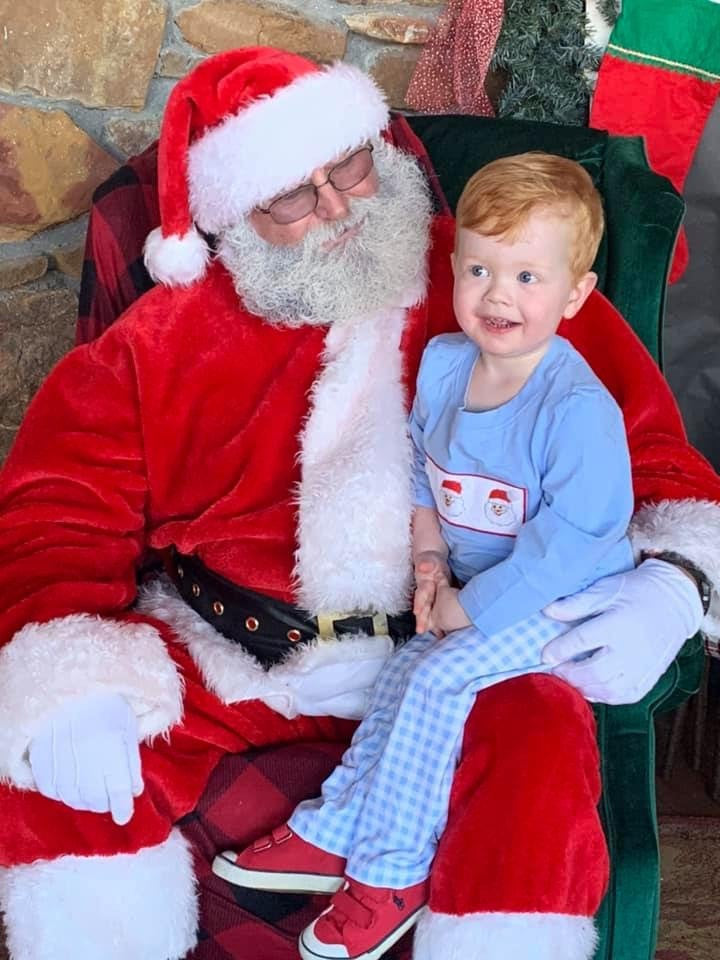 Blue Knit Gingham Santa Boy Pants Set