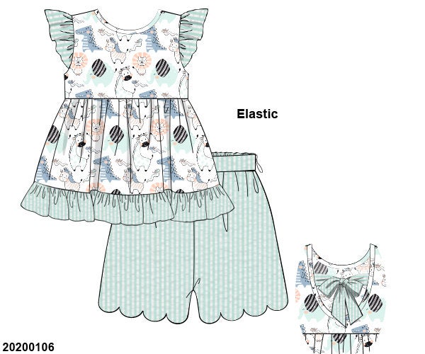 Mint Seersucker & Animals Knit Girl Shorts Set