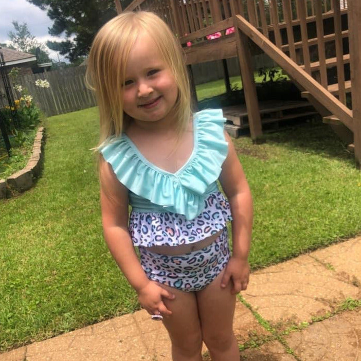 Leopard/Mint Two Piece Swimsuit