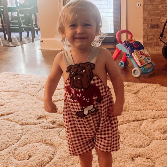 Maroon Gingham Knit Bully/Cowbell Shortall