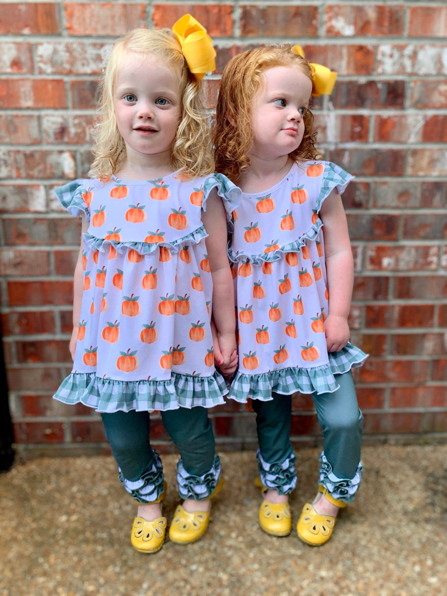 Watercolor Pumpkins/Sage Knit Girl Pants Set