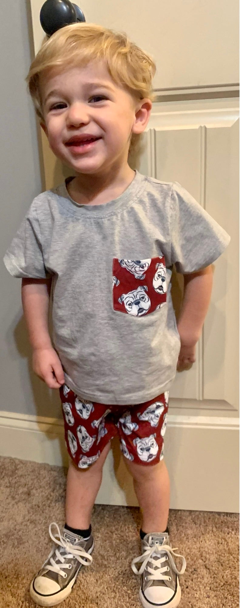 Bulldog/Gray Knit Boy Shorts Set