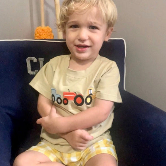 Fall Tractors Khaki/Mustard Gingham Boy Shorts Set