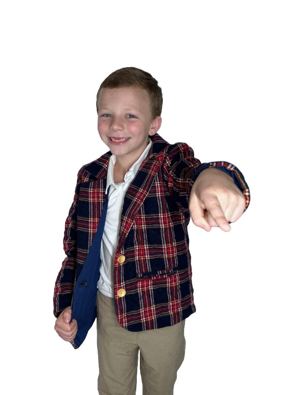 Blue Plaid Quilted Blazer