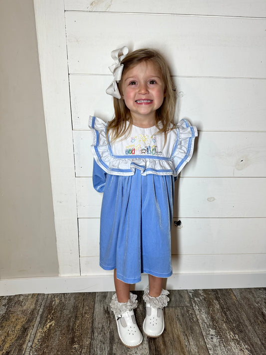 Blue Velvet Manger Scene Girl Dress
