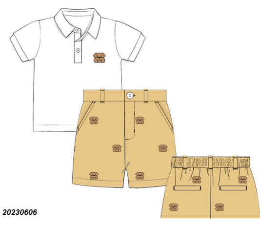 Bulldog Embroidered Shorts and Polo Set