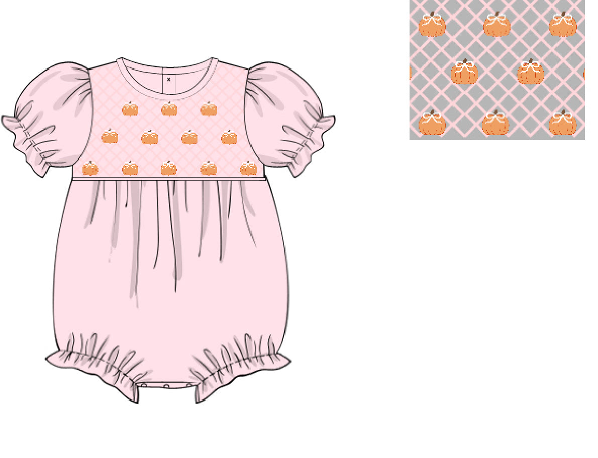 Girls Smocked Pumpkin Bubble