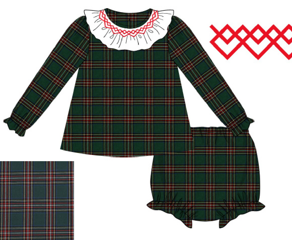Green Plaid Girl Diaper Set