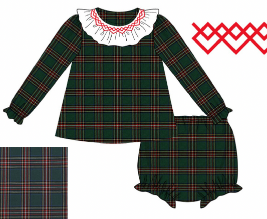Green Plaid Girl Diaper Set