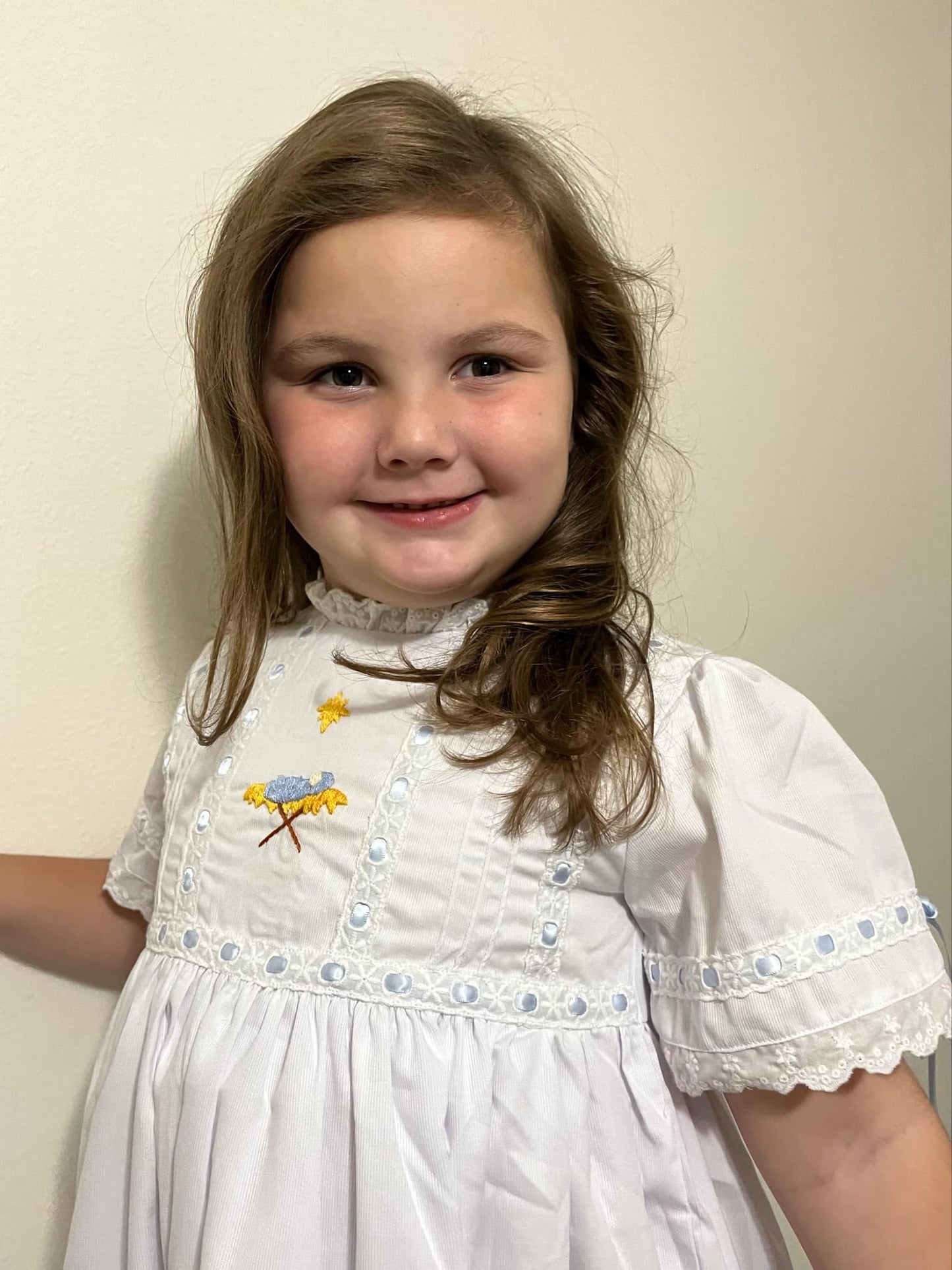 Heirloom Baby Jesus Blue Ribbon Dress
