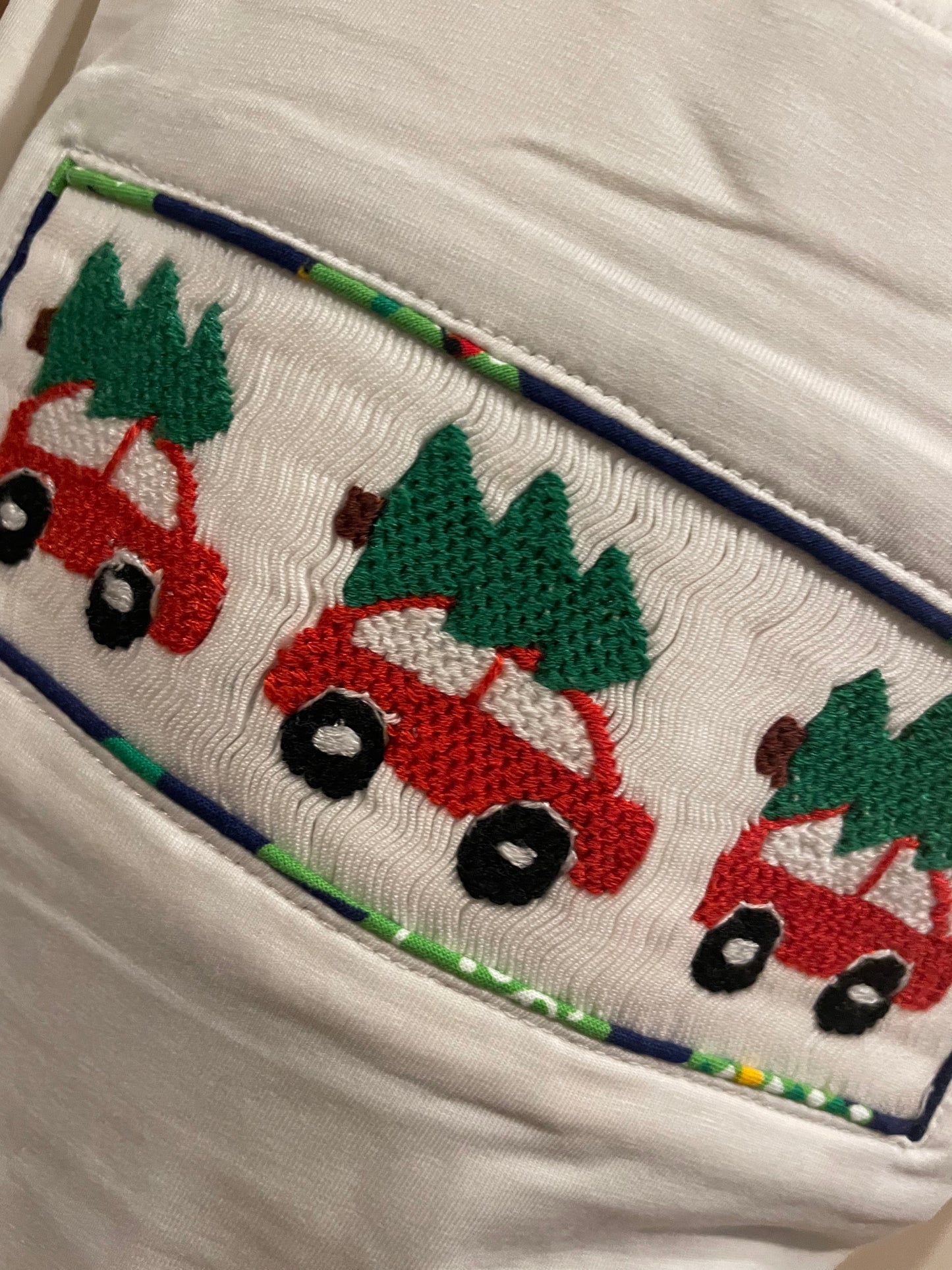 Boys Smocked Christmas Trees on Cars with Pants Christmas Set