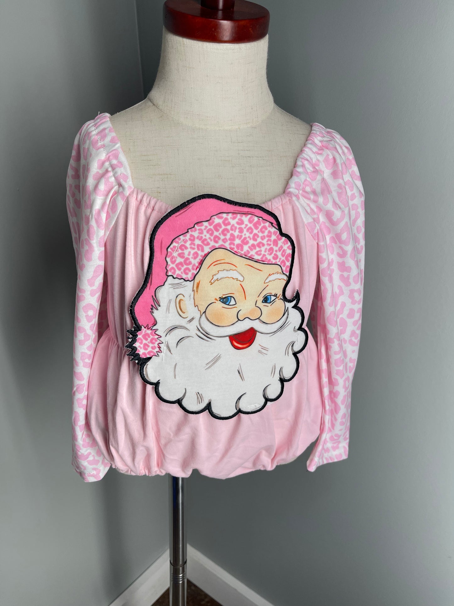 Pink Santa Bubble w/Leopard Long Sleeve