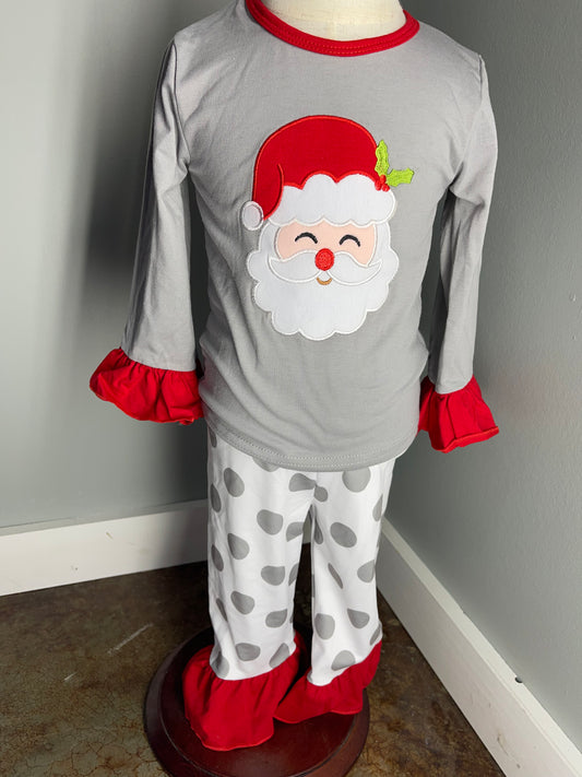 Grey Santa Ruffle Polka Dot Pants Set