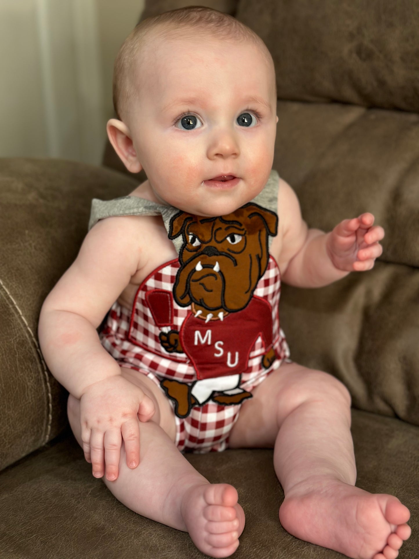 Maroon Gingham Knit Bully/Cowbell Shortall