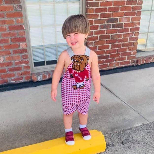 Maroon Gingham Knit Bully/Cowbell Shortall