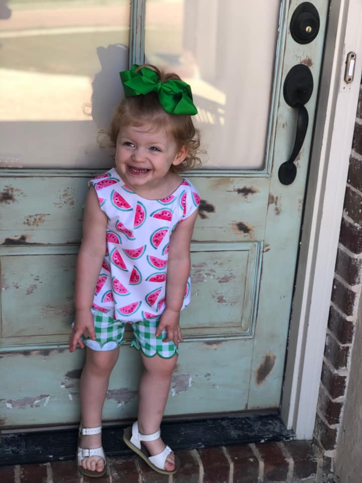 Watermelon/Green Gingham Knit Girl Shorts Set
