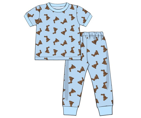 Blue Knit Chocolate Bunny Unisex PJs