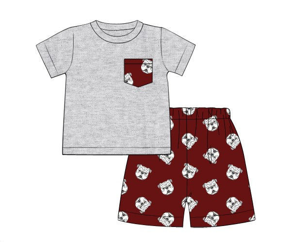 Bulldog/Gray Knit Boy Shorts Set