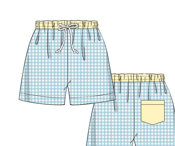 Yellow and Blue Gingham Boy Swim Trunks