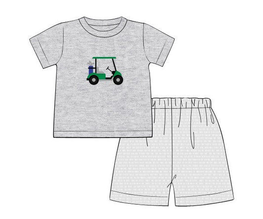 Golf Gray Knit/Seersucker Boy Shorts Set