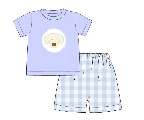 Puppy Dog Blue Gingham Knit Boy Shorts Set