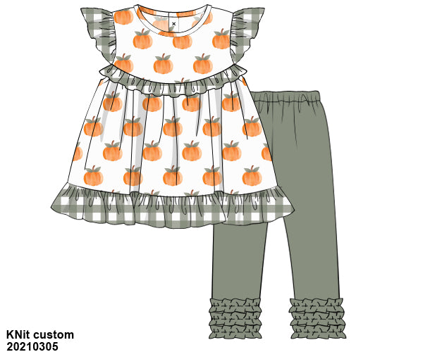 Watercolor Pumpkins/Sage Knit Girl Pants Set