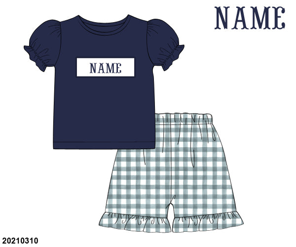 Mama's Girl Navy/Sage Gingham Girl Shorts Set