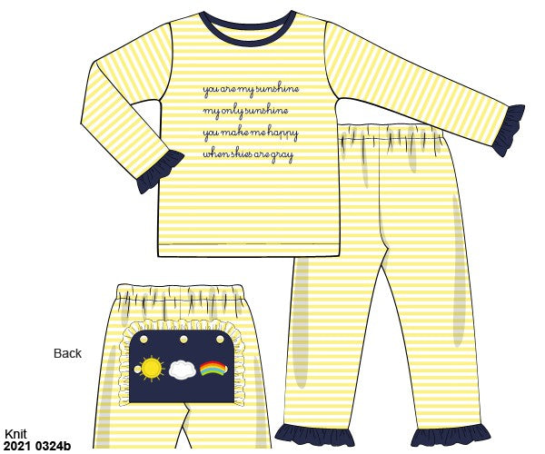 You are My Sunshine Yellow/White Stripes Knit Girl PJs