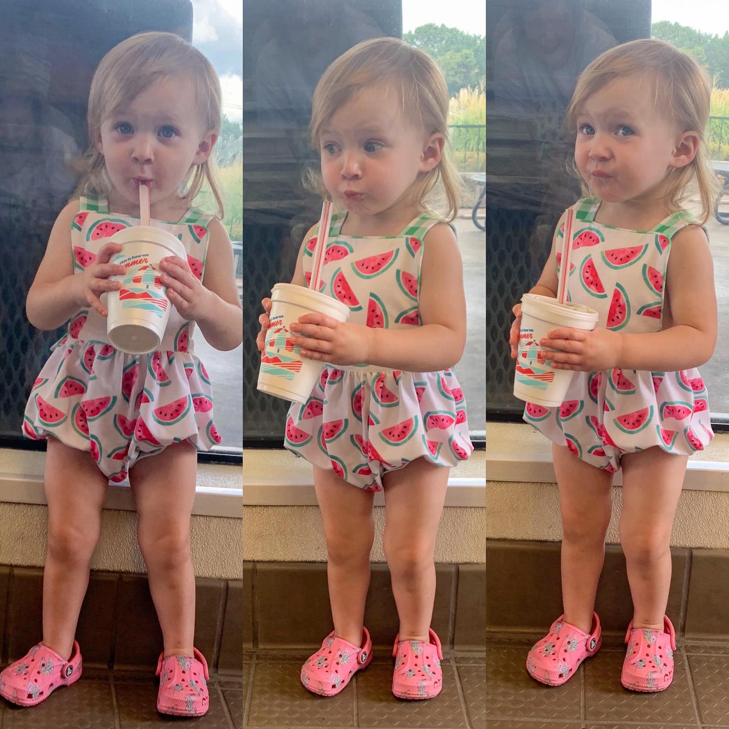 Watermelon/Green Gingham Knit Girl Bubble