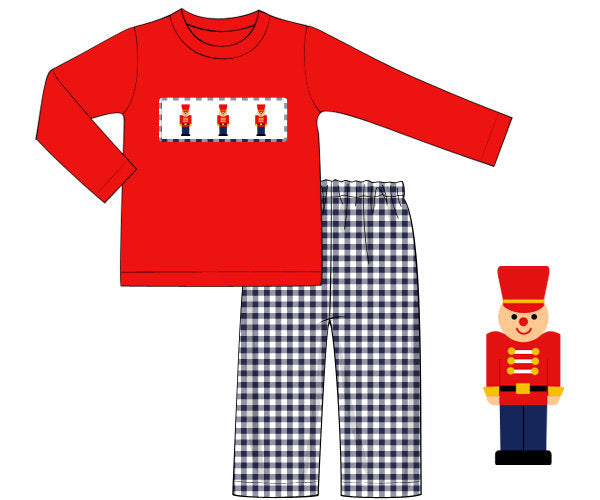 Red/Navy Gingham Knit Nutcracker Boy Pants Set
