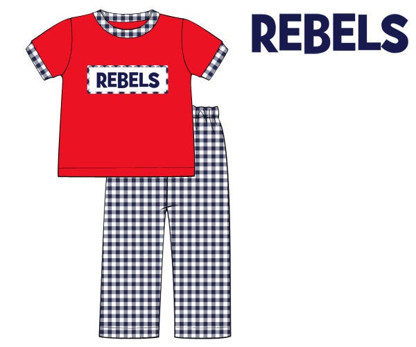 Red/Navy Gingham Knit Rebels Boy Pants Set