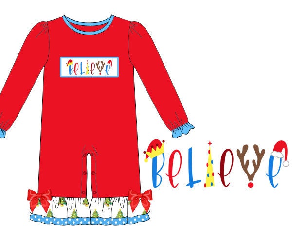 Red Knit Believe Girl Romper