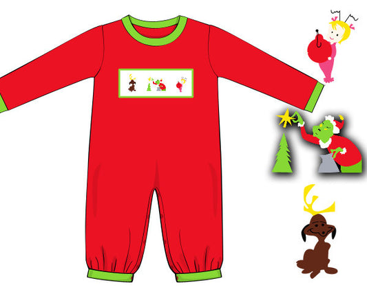 Red Knit Grinch Boy Romper