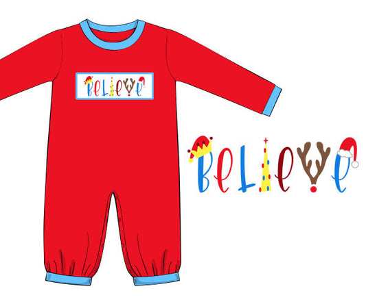 Red Knit Believe Boy Romper