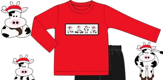 Red Knit Christmas Cows Unisex Shirt