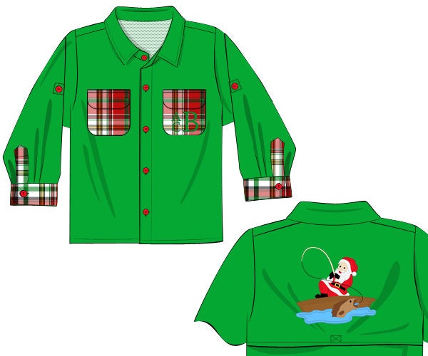 Green Santa Fishing Shirt