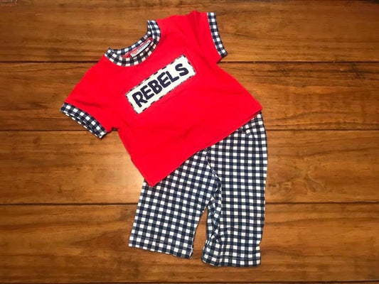 Red/Navy Gingham Knit Rebels Boy Pants Set