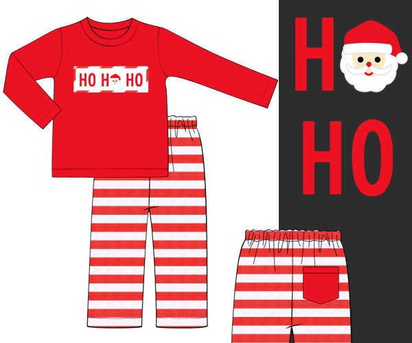 Red/White Stripe Knit Ho Ho Ho Boy Pants Set