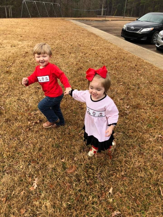 Red Tiny Dot Knit Christmas Cows Dress